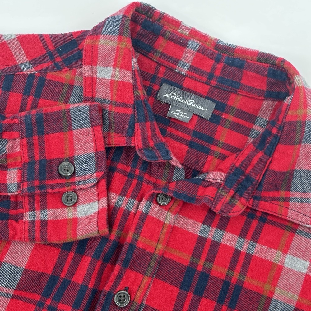Eddie Bauer Women's Medium Red‎ Plaid Cotton Flannel Long Sleeve